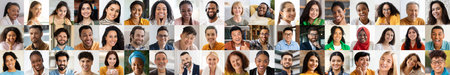 Diverse collage of happy faces celebrating multiethnic lifestyleの写真素材