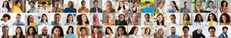 Diverse group of happy people sharing smiles in a lively portrait collectionの写真素材