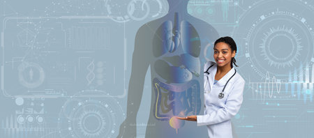 Modern doctor presenting innovative healthcare technology in a clinical setting