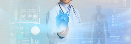 Doctor showcasing modern healthcare innovations with heart icon