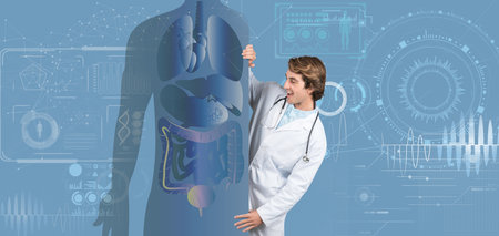 Innovative doctor showcasing modern healthcare technology in a dynamic collage