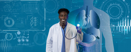 Innovations in modern healthcare showcased by a doctor using technology
