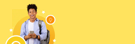 Student using smartphone in a bright backdrop promoting new normal in education