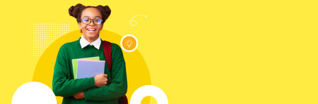 Student smiles confidently in a colorful new normal education setting