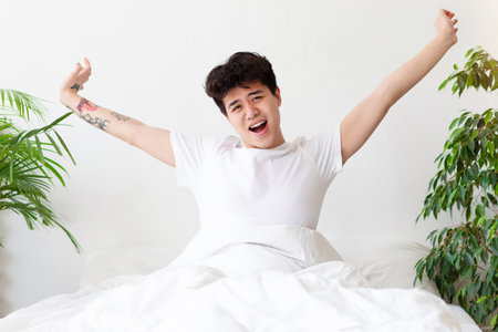 Good morning, happy mood and cozy home at weekend or self-isolation
