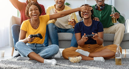 Cute black ladies having video game competition