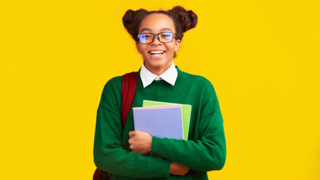 Beautiful young black woman with colorful notebooks