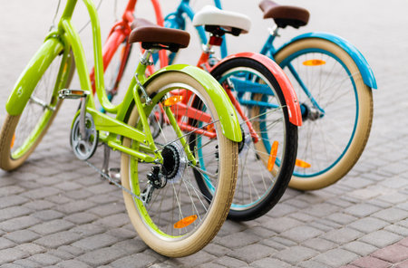 Three beautiful lady city bikes