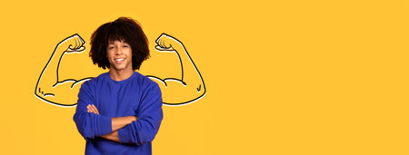 Strong spirit showcases powerful physique in bright collage backdrop