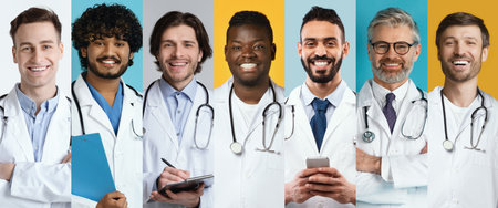 Collage of Doctors From Diverse Backgrounds in Professional Attire Smiling Generative AI