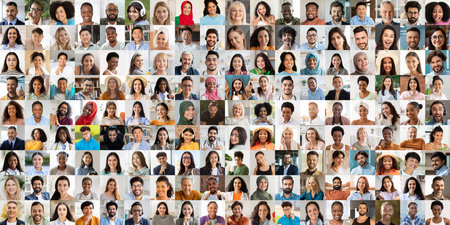 Diverse group of happy individuals showcasing multiethnic unity and joy