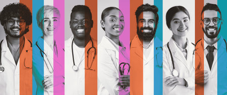 Collage of Diverse Medical Professionals in a Vibrant Setting Showcasing Teamwork Generative AI