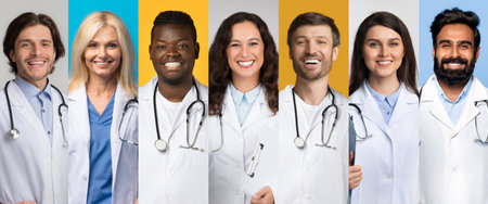 Diverse Group of Medical Professionals Smiling Together in a Bright Setting Generative AI