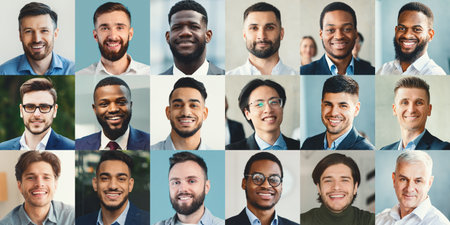 Group of Diverse Business Professionals Smiling in a Collage Format Indoors Generative AIの写真素材