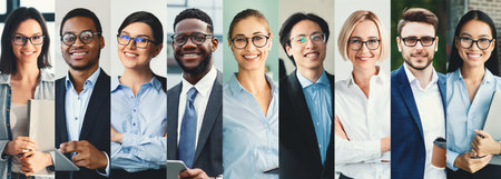 Professional Business Collage Featuring Diverse Individuals in Office Setting Generative AIの写真素材