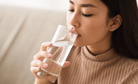 Girl Drinking Clean Mineral Water from Glass