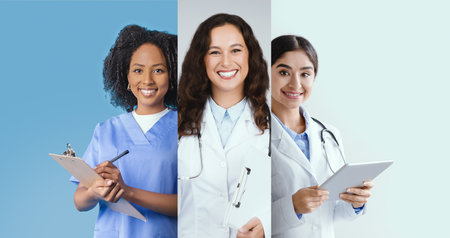 Collage Featuring Diverse Healthcare Professionals in a Clinical Setting Generative AIの写真素材