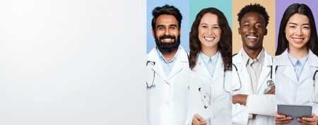 Diverse Healthcare Professionals Working Together in a Modern Medical Environment Generative AIの写真素材