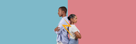 Couple Facing Away With a Divide Symbolizing Emotional Distance in a Creative Collage