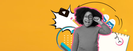 Creative Collage Showcasing a Joyful Child With School Supplies and Vibrant Colors
