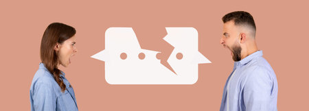 Collage of Emotions Highlighting Conflict Between Two People in a Creative Set Designの写真素材