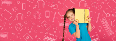 Collage of a Child in a School Setting With a Colorful Background and School Supplies