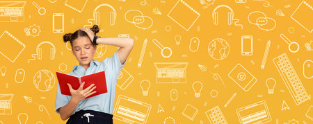 Child Studying at School With a Colorful Collage Background of Educational Items