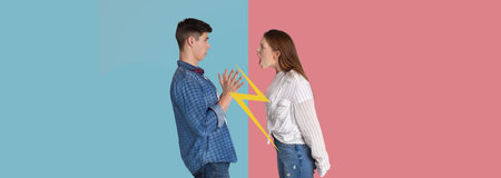Emotional Conflict Captured in a Collage of Two Individuals Expressing Disagreementの写真素材
