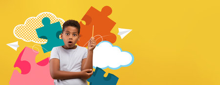 Creative Collage Featuring a Surprised Child Engaged in Learning Activities at School
