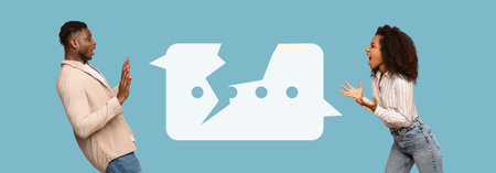 Engaging Conversation Between Two People With Lively Expressions and a Creative Backdropの写真素材