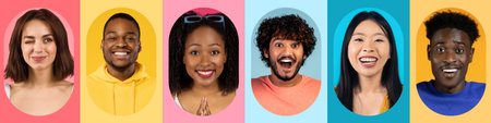 Bright and Fun Collage Featuring Diverse Faces With Expressions of Joy and Excitement
