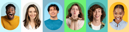 Group of Diverse People Expressing Joy in a Colorful Collage of Happy Faces