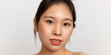 Collage Showcasing Beauty Techniques and Facial Features of a Young Woman in a Minimalist Setting