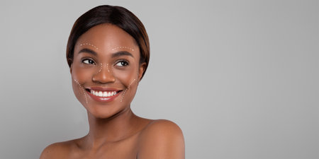 Woman Smiling in a Beauty Styling Session With Facial Markings for Enhancement Techniques