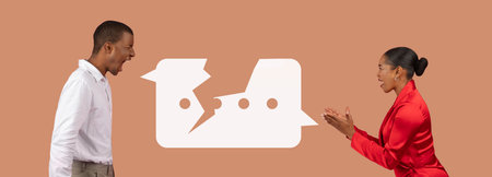 Couple in Heated Discussion With Emotions Reflected Through Body Language and Expressionsの写真素材