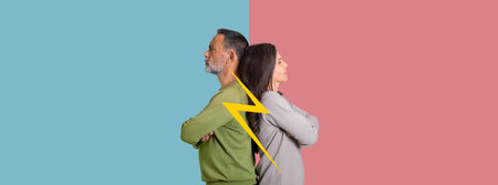 Couple Experiencing Emotional Distance in a Creative Collage of Contrasting Colors