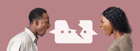 Two Individuals Face Each Other, Expressing Strong Emotions Through Their Intense Shoutingの写真素材