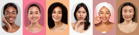 Diverse Set of Smiling Women Showcasing Different Skin Tones and Beauty Styles