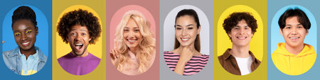 Colorful Collage Showcasing Diverse Individuals Expressing Joy and Confidence in a Vibrant Setの写真素材