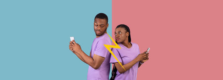 Couple Sharing a Moment in a Collage-Style Setting With Contrasting Colors and Expressionsの写真素材