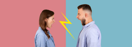 Conflict Captured in a Vibrant Collage of Emotions During a Heated Discussionの写真素材