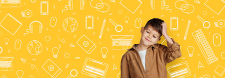 Creative Collage Showcasing a Thoughtful Child in School Setting With Bright Background