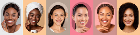 Smiling Women Showcase Diverse Beauty in a Vibrant Collage of Happiness and Confidenceの写真素材