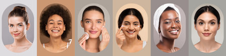 Diverse Women Showcasing Skincare Routines in a Stylish Collage Format