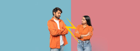 Conflict Between Two People in a Collage Representing Disagreement and Emotionsの写真素材