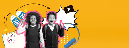 Creative Collage Featuring Kids Expressing Joy and Excitement With Vibrant Background Elements