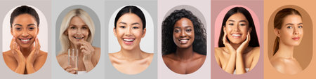 Diverse Group of Women Smiling in a Collage Showcasing Beauty and Confidence in Various Stylesの写真素材