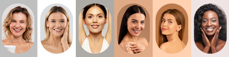 Diverse Collage of Smiling Women Showcasing Beauty and Confidenceの写真素材