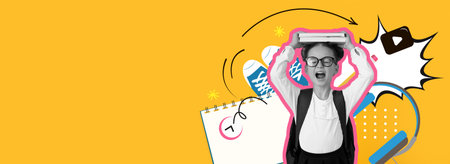 Creative Collage Showcasing Student Life With Vibrant Elements and Energetic Vibesの写真素材