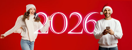 People Celebrating New Years Eve With Festive Attire and Bright Decorations for 2026の写真素材